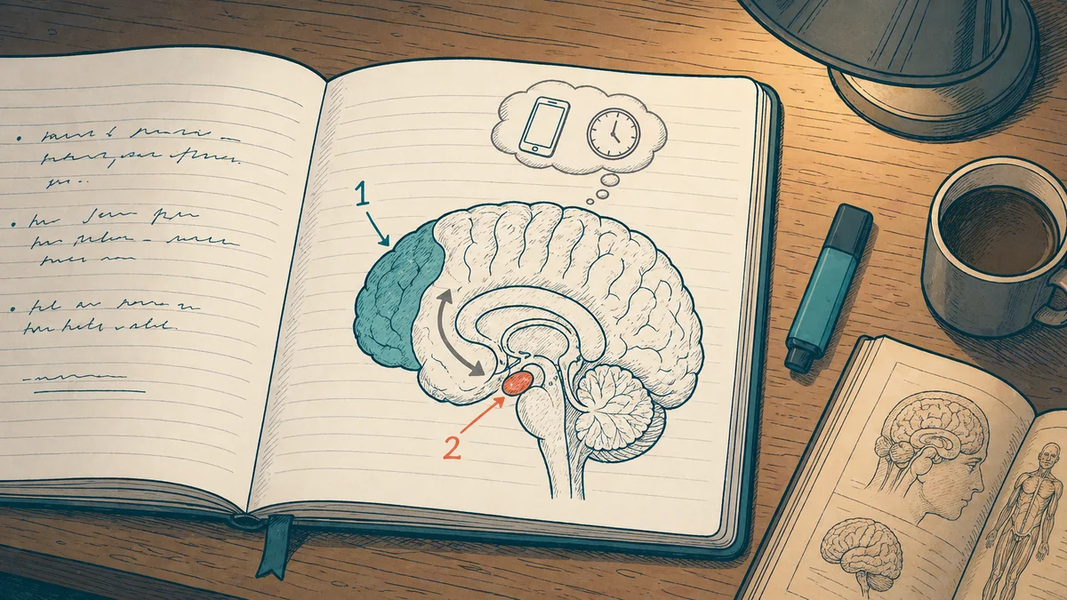 Schema du cerveau : amygdale et cortex prefrontal en competition