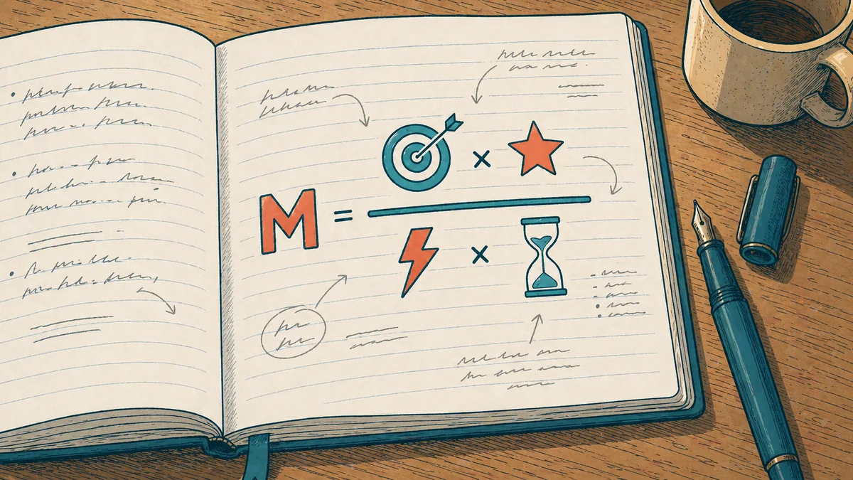 Formule de la motivation temporelle griffonnee dans un carnet d'etudiant