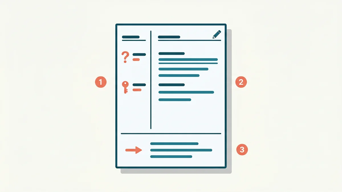 Les trois zones de la feuille Cornell : notes, mots-cles et resume