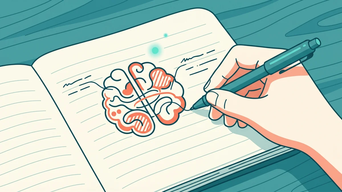 Illustration du cerveau qui encode l'information pendant la prise de notes