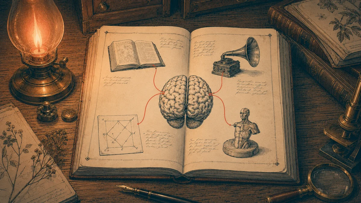 Apprentissage multimodal : carnet de scholar avec connections vers texte audio visuel et 3D selon Paivio et Mayer